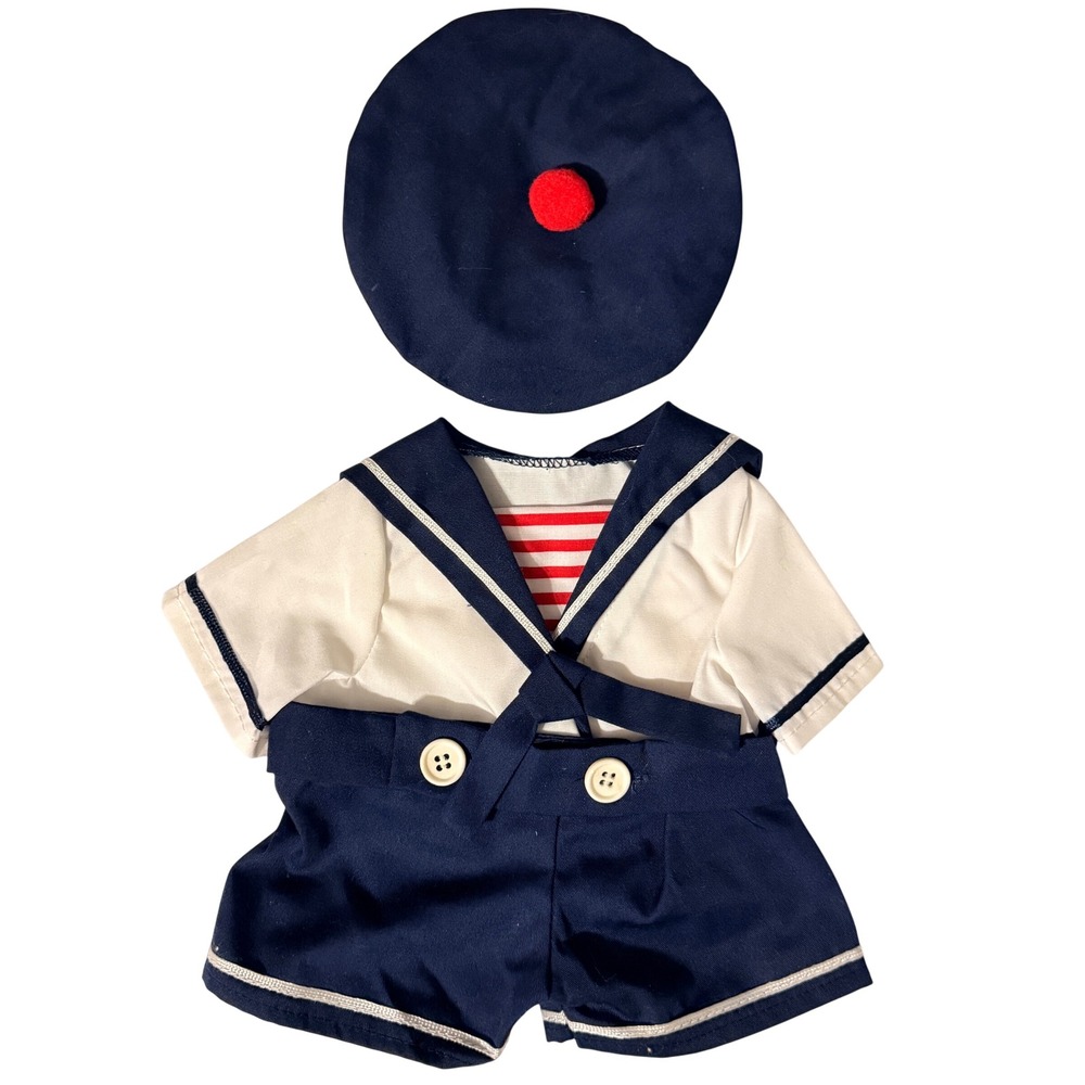 Vanderbear Sailor Outfit Navy Blue White Red Beret Shirt Shorts 3 Piece Set